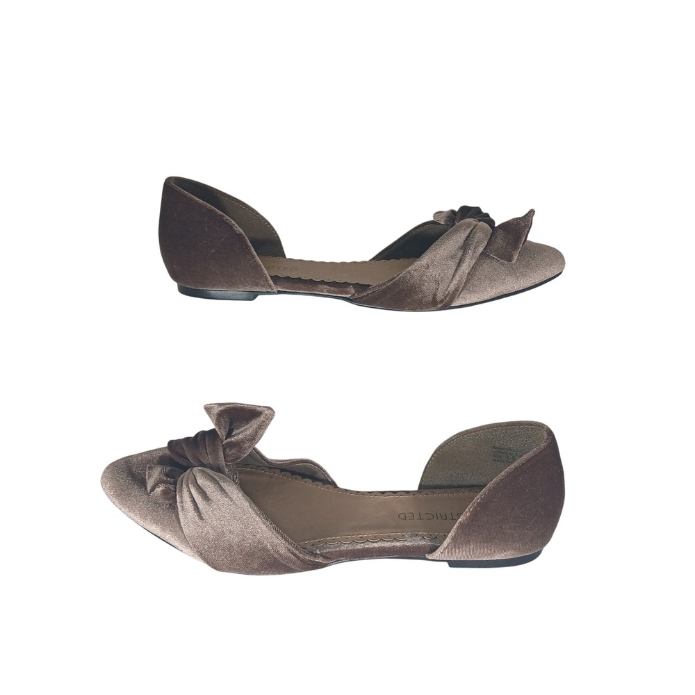 Restricted D'Orsay Flats 9.5 Taupe Velvet Bow Pointed Toe Balletcore Elegant